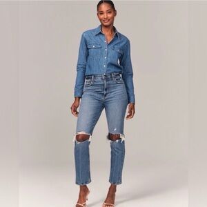 Abercrombie Curve Love Distressed Ultra High Rise Ankle Straight Jeans Size 25/0